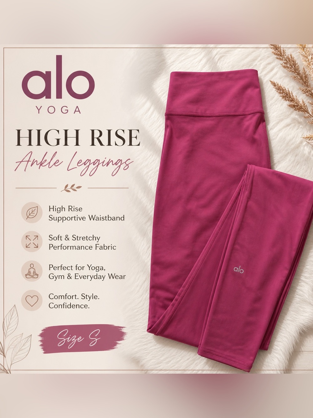 Alo Yoga High Rise Ankle Leggings Pink Size S Solid Stretch Activewear
